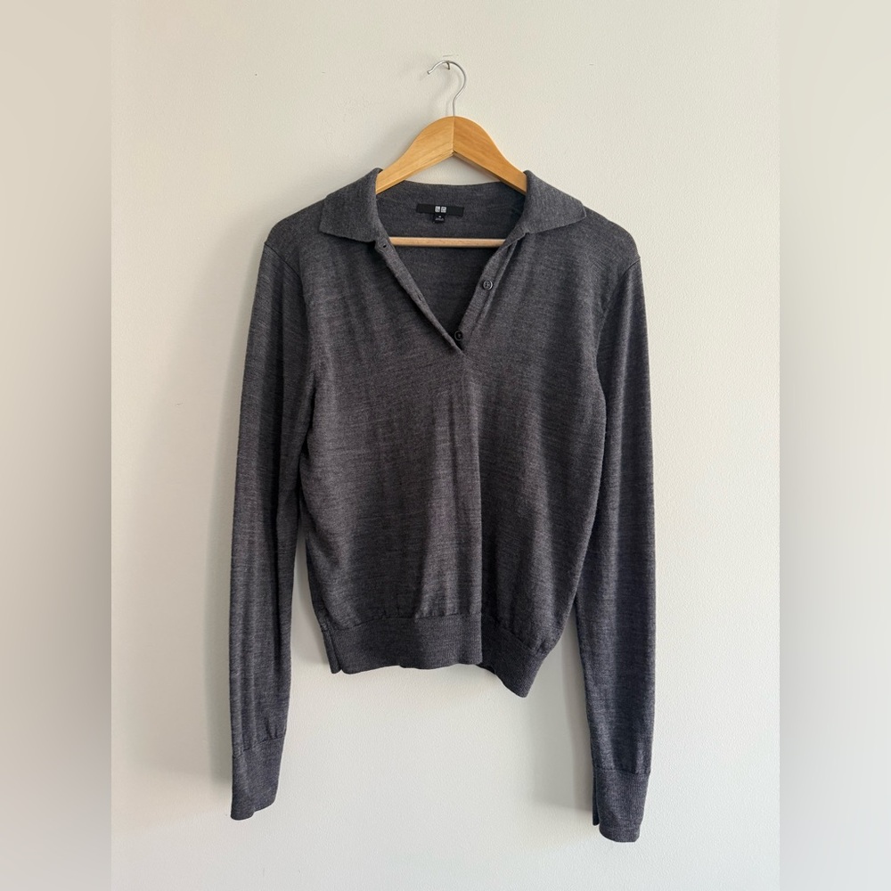 Uniqlo Merino Wool Polo. Gray. Size M.